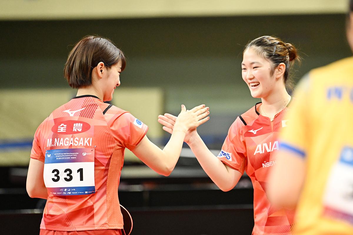 2023アジア卓球選手権平昌大会 女子ダブルス準々決勝　木原／長﨑が4強。平野／張本は中国ペアに敗戦